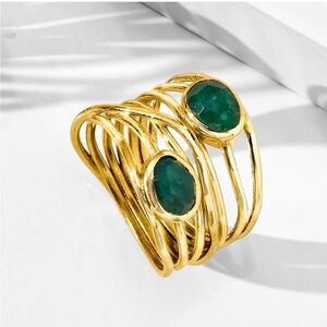 18k Precious Gemstone Emerald Sapphire Turquoise Wire Wrap Ring